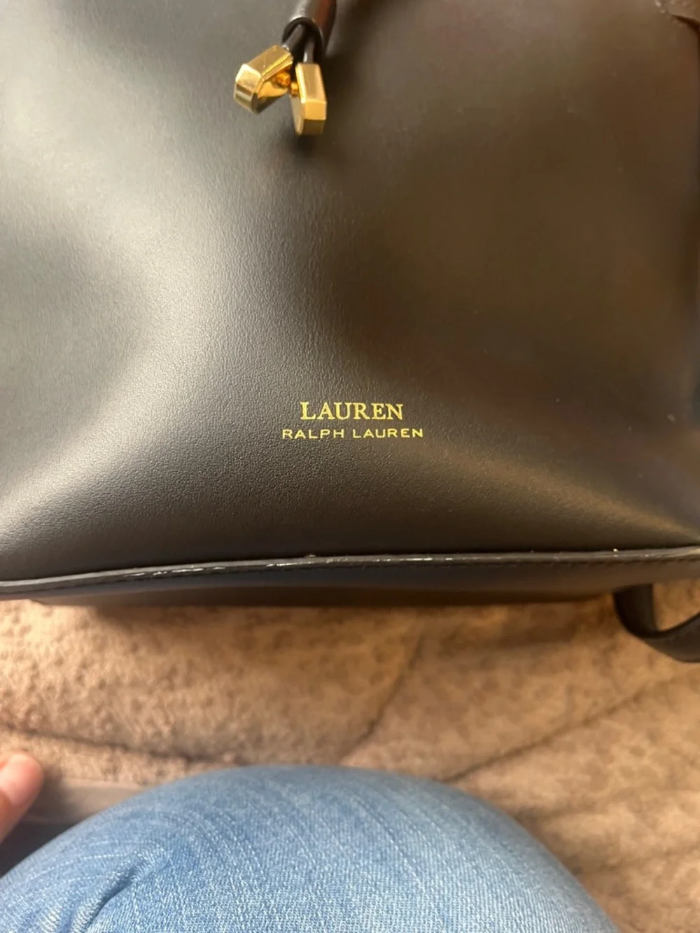 Lauren Ralph Lauren Black Leather Drawstring Bucket Crossbody - Picture 6 of 13